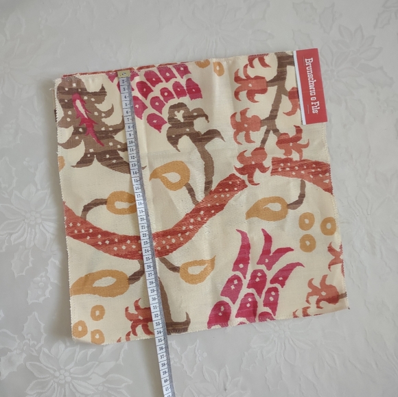 Brunschwig & Fils linen Nisiotiko print grenadine orange spice 3 samples - Picture 5 of 7